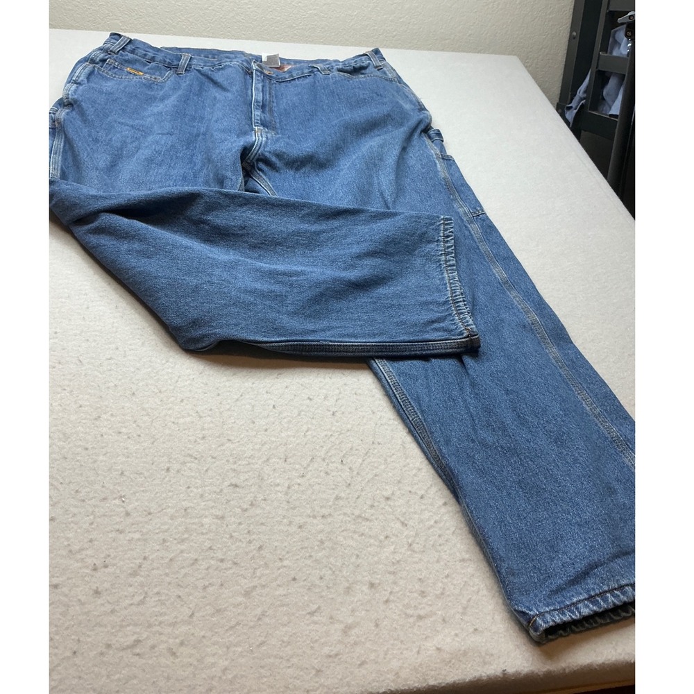 Berne Flannel Lined Carpenter Jeans Blue Denim Plaid Work Pants 46x32 Men Relax